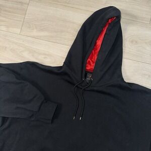 Jordan Womens Flight Fleece Pullover Hoodie Black Red Satin Lined Oversized XL